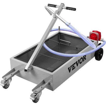 Low Profile Oil Drain Pan Truck Drain Pan 57 L with Pump Hose Casters.