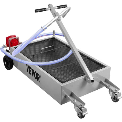 Low Profile Oil Drain Pan Truck Drain Pan 57 L with Pump Hose Casters.