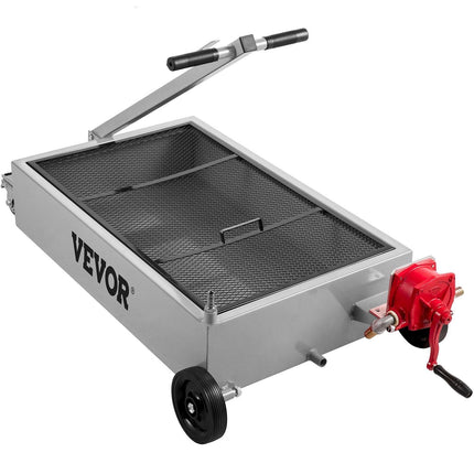 Low Profile Oil Drain Pan Truck Drain Pan 57 L with Pump Hose Casters.