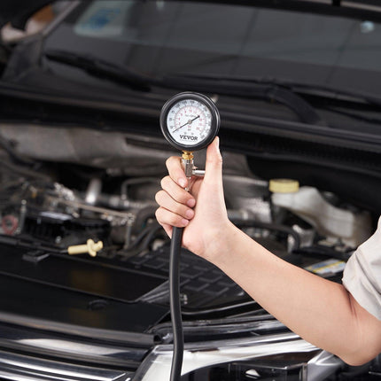 Compression Tester Adapter Kit, 9 Pcs Automotive Engine Cylinder Leak Down Compression Test, Accurate Dual Scale Pressure Gauge 0-300 psi, with Long Reach Hoses and Case for Engine Cylinders.