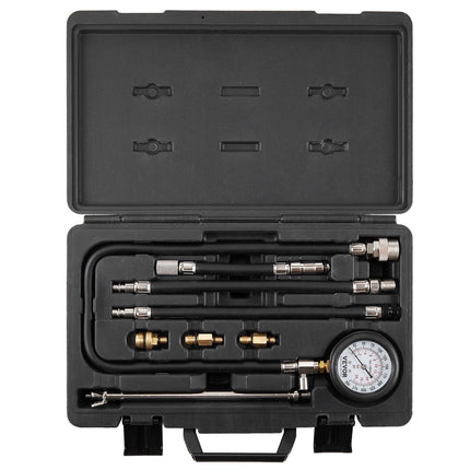 Compression Tester Adapter Kit, 9 Pcs Automotive Engine Cylinder Leak Down Compression Test, Accurate Dual Scale Pressure Gauge 0-300 psi, with Long Reach Hoses and Case for Engine Cylinders.