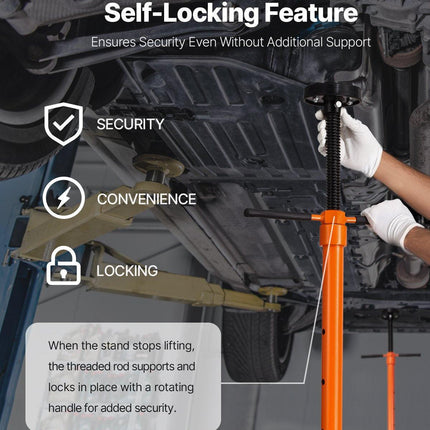 Underhoist Support Stand, 3/4 Ton Capacity Under Hoist Jack Stand, Lifting from 38.4 to 75.4 in, Bearing Mounted Spin Handle, Self-Locking Threaded Screw, Two Wheels, Support Vehicle Components.