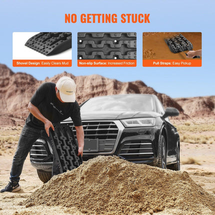 2PCS Traction Boards with PP for Mud Snow Sand Storage Bag Short Black.