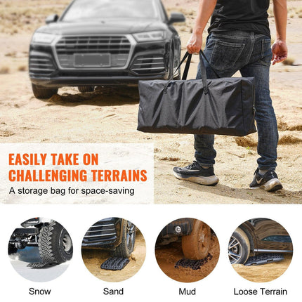 2PCS Traction Boards with PP for Mud Snow Sand Storage Bag Short Black.