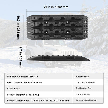 2PCS Traction Boards with PP for Mud Snow Sand Storage Bag Short Black.