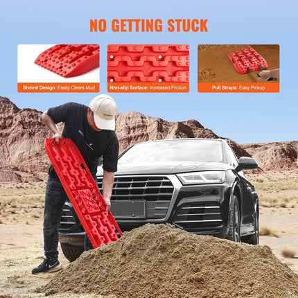 2PCS Traction Boards with PP for Mud Snow Sand Storage Bag Long Red.