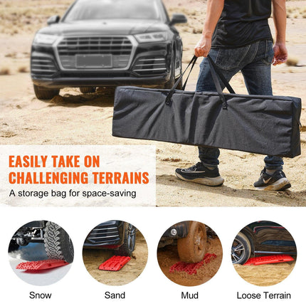 2PCS Traction Boards with PP for Mud Snow Sand Storage Bag Long Red.