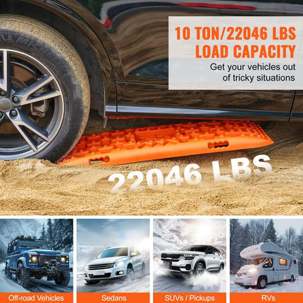 10 TON Traction Boards with PP Material, Recovery Boards for Off-road Vehicles/Cars/Pickups/SUVs/RVs, Pair Tire Traction Mats on Snow, Sand, Mud and Loose Terrain, Storage Bag, Long, Orange.