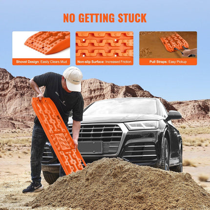 10 TON Traction Boards with PP Material, Recovery Boards for Off-road Vehicles/Cars/Pickups/SUVs/RVs, Pair Tire Traction Mats on Snow, Sand, Mud and Loose Terrain, Storage Bag, Long, Orange.