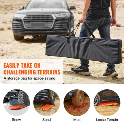 10 TON Traction Boards with PP Material, Recovery Boards for Off-road Vehicles/Cars/Pickups/SUVs/RVs, Pair Tire Traction Mats on Snow, Sand, Mud and Loose Terrain, Storage Bag, Long, Orange.