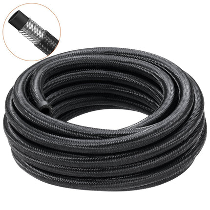 8AN Fuel Line Kit, 6.1 m Fuel Hose Kit, 1.0 cm Nylon Stainless Steel Braided Fuel Line Oil/Gas/Diesel Hose End Fitting Kit, with 12 PCS Swivel Fitting Adapter Kit, Black.