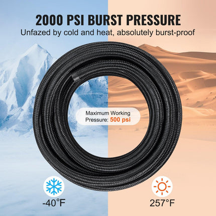 8AN Fuel Line Kit, 6.1 m Fuel Hose Kit, 1.0 cm Nylon Stainless Steel Braided Fuel Line Oil/Gas/Diesel Hose End Fitting Kit, with 12 PCS Swivel Fitting Adapter Kit, Black.