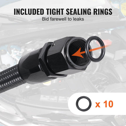 8AN Fuel Line Kit, 6.1 m Fuel Hose Kit, 1.0 cm Nylon Stainless Steel Braided Fuel Line Oil/Gas/Diesel Hose End Fitting Kit, with 12 PCS Swivel Fitting Adapter Kit, Black.