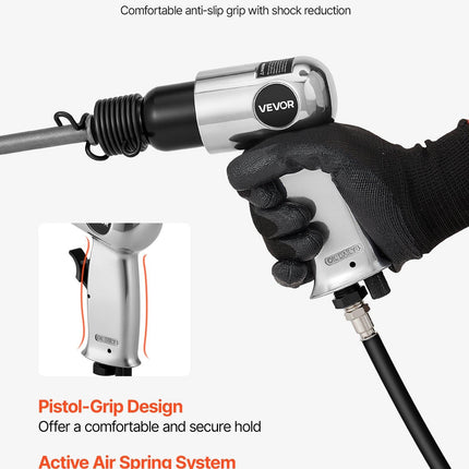 Air Hammer, 4500BPM Pneumatic Hammer with 40mm Stroke & 4PCS Chisels Round Shank, Lightweight & Compact Air Chisel Pneumatic Shovel Tool for Cutting Punching Scraping.
