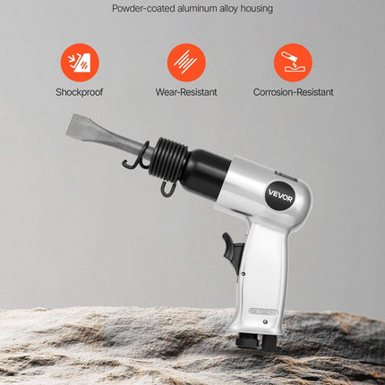 Air Hammer, 4500BPM Pneumatic Hammer with 40mm Stroke & 4PCS Chisels Round Shank, Lightweight & Compact Air Chisel Pneumatic Shovel Tool for Cutting Punching Scraping.