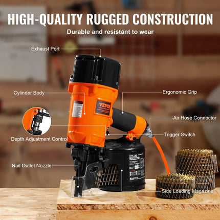 CN83N Coil Siding Nailer 50mm to 83mm 15 Degree Pneumatic Nail Gun.