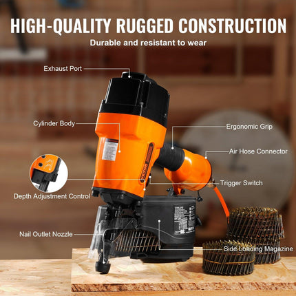 MCN90 Coil Framing Nailer 45mm to 90mm 15 Degree Pneumatic Nail Gun.