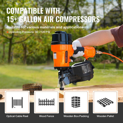 MCN90 Coil Framing Nailer 45mm to 90mm 15 Degree Pneumatic Nail Gun.