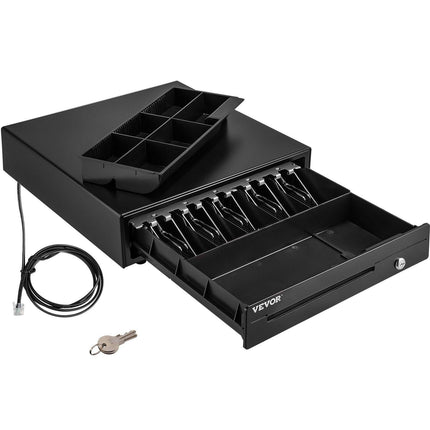 Cash Register Drawer, 16" 12 V, for POS System with 5 Bill 6 Coin Cash Tray, Removable Coin Compartment & 2 Keys Included, RJ11/RJ12 Cable for Supermarket, Bar, Coffee Shop, Restaurant.