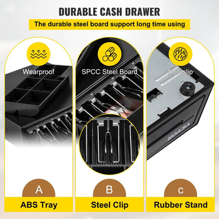Cash Register Drawer, 16" 12 V, for POS System with 5 Bill 6 Coin Cash Tray, Removable Coin Compartment & 2 Keys Included, RJ11/RJ12 Cable for Supermarket, Bar, Coffee Shop, Restaurant.