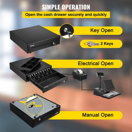 Cash Register Drawer, 16" 12 V, for POS System with 5 Bill 6 Coin Cash Tray, Removable Coin Compartment & 2 Keys Included, RJ11/RJ12 Cable for Supermarket, Bar, Coffee Shop, Restaurant.