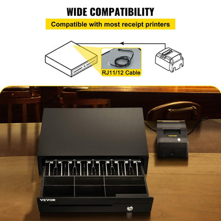 Cash Register Drawer, 16" 12 V, for POS System with 5 Bill 6 Coin Cash Tray, Removable Coin Compartment & 2 Keys Included, RJ11/RJ12 Cable for Supermarket, Bar, Coffee Shop, Restaurant.