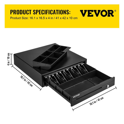 Cash Register Drawer, 16" 12 V, for POS System with 5 Bill 6 Coin Cash Tray, Removable Coin Compartment & 2 Keys Included, RJ11/RJ12 Cable for Supermarket, Bar, Coffee Shop, Restaurant.