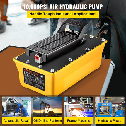 Air Hydraulic Pump, 10,000 PSI Hydraulic Foot Pump, 0.6 Gal Reservoir Foot Operated Air/Hydraulic Pump, with Hose and Spray Gun for Heavy Machinery Rigging, Auto Repair, Auto Body Frame Machines.