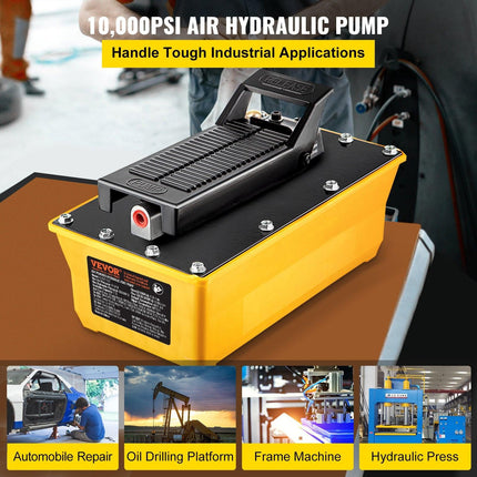 Air Hydraulic Pump, 10,000 PSI Hydraulic Foot Pump, 0.6 Gal Reservoir Foot Operated Air/Hydraulic Pump, with Hose and Spray Gun for Heavy Machinery Rigging, Auto Repair, Auto Body Frame Machines.