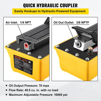 Air Hydraulic Pump, 10,000 PSI Hydraulic Foot Pump, 0.6 Gal Reservoir Foot Operated Air/Hydraulic Pump, with Hose and Spray Gun for Heavy Machinery Rigging, Auto Repair, Auto Body Frame Machines.