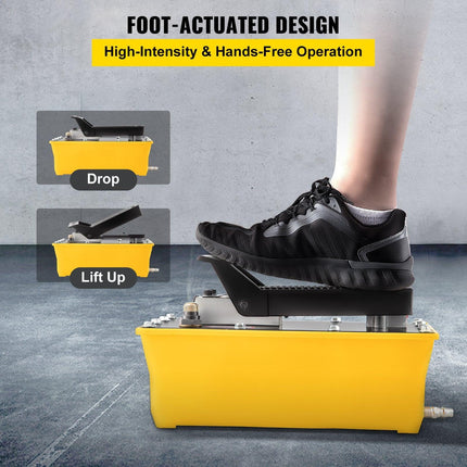 Air Hydraulic Pump, 10,000 PSI Hydraulic Foot Pump, 0.6 Gal Reservoir Foot Operated Air/Hydraulic Pump, with Hose and Spray Gun for Heavy Machinery Rigging, Auto Repair, Auto Body Frame Machines.