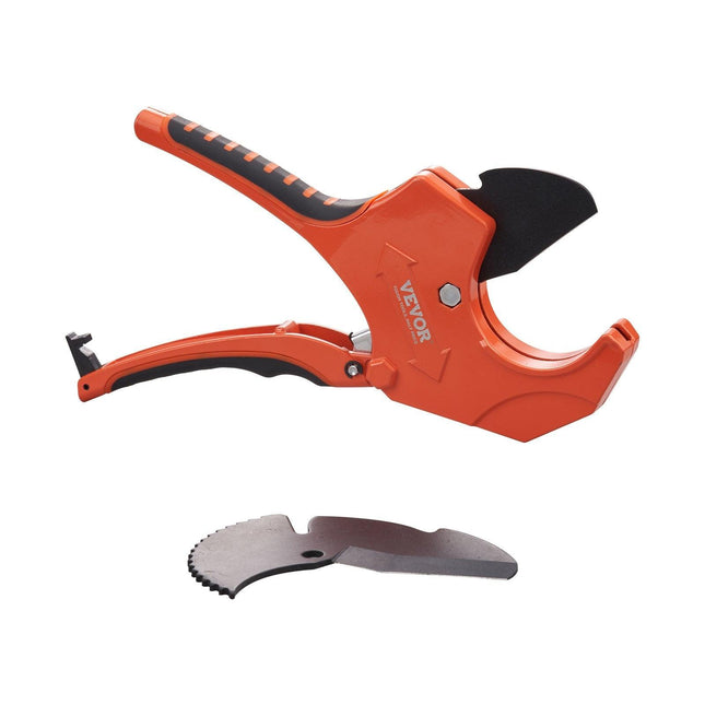 PVC Pipe Cutter, 0-2-1/2" O.D. Ratcheting PVC Pipe Cutter, Heavy Duty Tube Cutting Tool with Spare SK5 Blade for PVC, CPVC, PP-R, PEX, PE, Rubber Hoses.