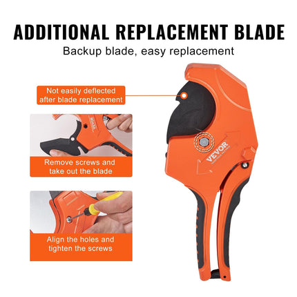 PVC Pipe Cutter, 0-2-1/2" O.D. Ratcheting PVC Pipe Cutter, Heavy Duty Tube Cutting Tool with Spare SK5 Blade for PVC, CPVC, PP-R, PEX, PE, Rubber Hoses.