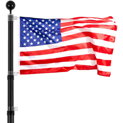 25FT Telescopic Flagpole Kit, Heavy Duty Aluminum Alloy Flag Pole Kit in Ground for Outside, 3 Display Modes Flagpole with Professional Accessories, Black.