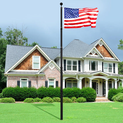 25FT Telescopic Flagpole Kit, Heavy Duty Aluminum Alloy Flag Pole Kit in Ground for Outside, 3 Display Modes Flagpole with Professional Accessories, Black.