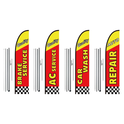 Auto Repair Advertising Feather Flag Kit Swooper Flags and Poles 16.3 FT.