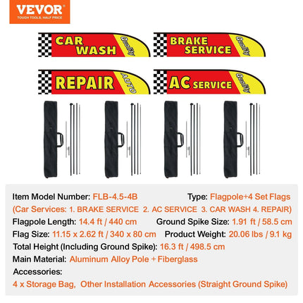 Auto Repair Advertising Feather Flag Kit Swooper Flags and Poles 16.3 FT.