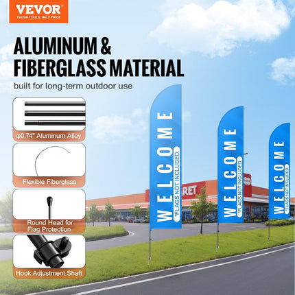 Feather Flag Pole Kit 2 Packs Swooper Flag Pole 16.3 ft with Ground Stakes.