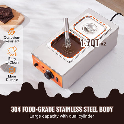 VEVOR Chocolate Tempering Machine, 2 Tanks Chocolate Melting Pot with TEMP Control, 800W Stainless Steel Electric Commercial Food Warmer For Chocolate/Milk/Cream Melting and Heating.