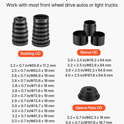 Wheel Bearing Press Kit, 23 PCS FWD Bearing Puller Tools, for Front Wheel Drive Bearing Removal and Installation, Wheel Bearing Tool with Sliding Screw, Bushings, Sleeve Plates, Storage Case.