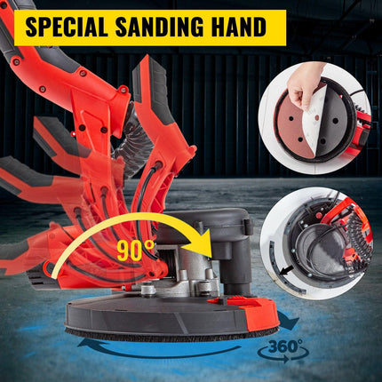 Drywall Sander 750W Electric, Electric Sander Variable Speed 800-1750RPM, Drywall Sander Foldable Sheetrock Sander, with Telescope Handle ,Vacuum Bag Drywall Sanders 6 Sand Pads.