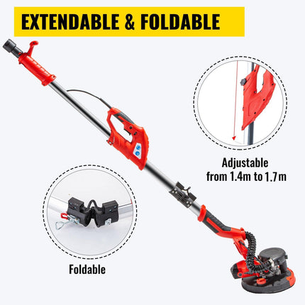 Drywall Sander 750W Electric, Electric Sander Variable Speed 800-1750RPM, Drywall Sander Foldable Sheetrock Sander, with Telescope Handle ,Vacuum Bag Drywall Sanders 6 Sand Pads.