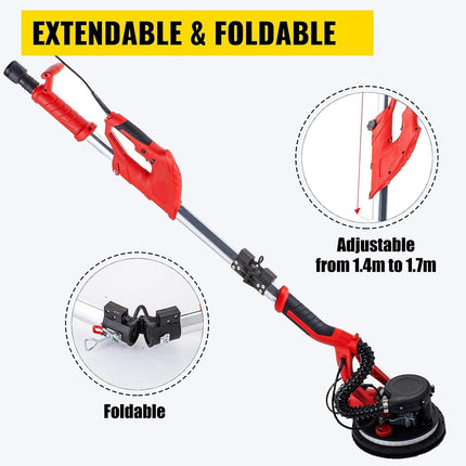 Drywall Sander 750W, Electric Drywall Sander, Foldable Sheetrock Sander, with Telescope Handle, Electric Sander, Variable Speed 800-1750 RPM, Wall Sander, with LED Strip Light and Vacuum Bag.