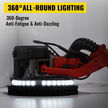 Drywall Sander 750W, Electric Drywall Sander, Foldable Sheetrock Sander, with Telescope Handle, Electric Sander, Variable Speed 800-1750 RPM, Wall Sander, with LED Strip Light and Vacuum Bag.