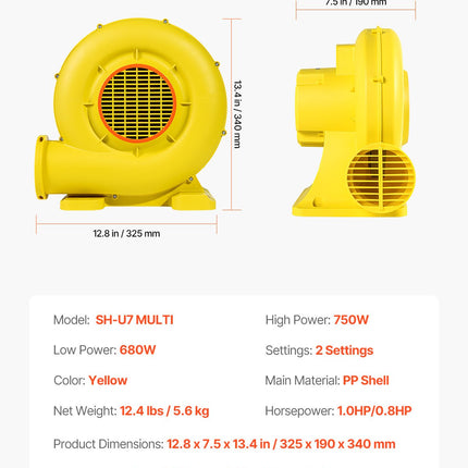 Inflatable Bounce House Blower 0.8&1HP 750W for Commercial Bounce House.