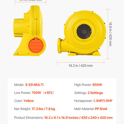 Inflatable Bounce House Blower 1.2&1.3HP 950W for Commercial Bounce House.