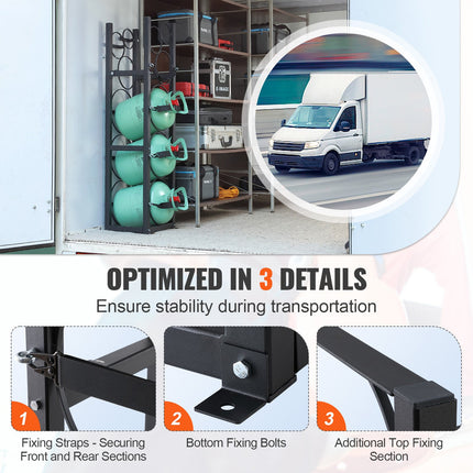 Refrigerant Tank Rack, with 3 x 30lbs and Other 3 Small Bottle Tanks, Cylinder Tank Rack 12.79x12.99x47.12 in, Refrigerant Cylinder Rack and Holders for Freon, Gases, Oxygen, Nitrogen.
