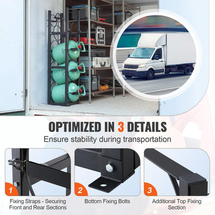 Refrigerant Tank Rack, with 3 x 30lbs and Other 3 Small Bottle Tanks, Cylinder Tank Rack 12.79x12.99x47.12 in, Refrigerant Cylinder Rack and Holders for Freon, Gases, Oxygen, Nitrogen.