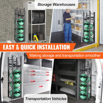 Refrigerant Tank Rack, with 3 x 30lbs and Other 3 Small Bottle Tanks, Cylinder Tank Rack 12.79x12.99x47.12 in, Refrigerant Cylinder Rack and Holders for Freon, Gases, Oxygen, Nitrogen.