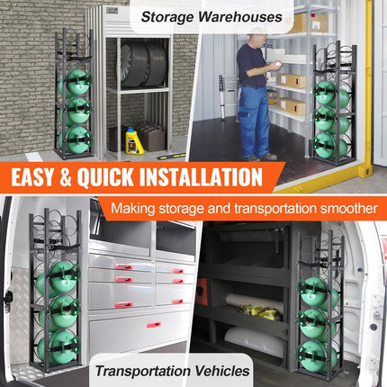Refrigerant Tank Rack, with 3 x 30lbs and Other 3 Small Bottle Tanks, Cylinder Tank Rack 12.79x12.99x47.12 in, Refrigerant Cylinder Rack and Holders for Freon, Gases, Oxygen, Nitrogen.